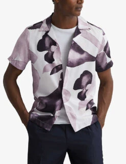 Reiss Howe Short-sleeve Printed Recycled-polyester Shirt -Selfidges Launches R04169085 GREYMULTI ALT02