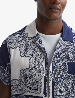 Reiss Loxley Graphic-print Regular-fit Woven Shirt -Selfidges Launches R04169091 BLUEWHITE ALT03