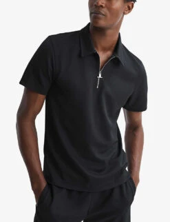 Reiss Floyd Half Zip-fastened Knitted Polo Shirt -Selfidges Launches R04169143 NAVY ALT02