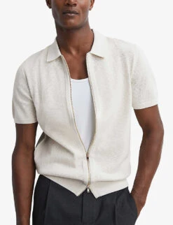 Reiss Walton Textured-knit Stretch-cotton Blend Cardigan -Selfidges Launches R04169239 STONE ALT02