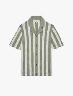 Reiss Tortolli Cuban-collar Stripe-pattern Cotton Shirt