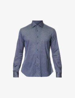 CORNELIANI Birdseye Brand-patch Regular-fit Cotton-jersey Shirt