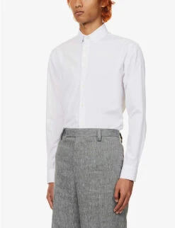 Giorgio Armani Pleated-cuff Pearlescent-button Regular-fit Cotton-poplin Shirt -Selfidges Launches R04173392 WHITE ALT02