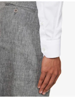Giorgio Armani Pleated-cuff Pearlescent-button Regular-fit Cotton-poplin Shirt -Selfidges Launches R04173392 WHITE ALT04