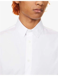 Giorgio Armani Pleated-cuff Pearlescent-button Regular-fit Cotton-poplin Shirt -Selfidges Launches R04173392 WHITE ALT05