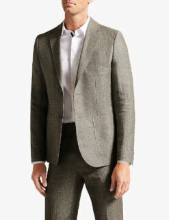 Ted Baker Taylorj Slim-fit Single-breasted Linen And Wool-blend Suit Jacket -Selfidges Launches R04174564 DKGREEN ALT02