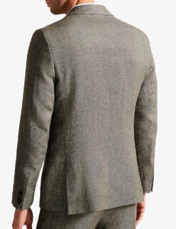 Ted Baker Taylorj Slim-fit Single-breasted Linen And Wool-blend Suit Jacket -Selfidges Launches R04174564 DKGREEN ALT03