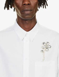 Simone Rocha Floral-embellished Regular-fit Cotton-poplin Shirt -Selfidges Launches R04180773 WHITEIVORYPEARL ALT04