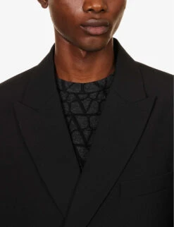 Valentino Double-breasted Peak-lapel Relaxed-fit Wool Jacket -Selfidges Launches R04181429 BLACK ALT04