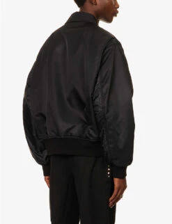 Valentino Brand-plaque Dropped-shoulder Boxy-fit Shell Bomber Jacket -Selfidges Launches R04181430 BLACKIVORY ALT03