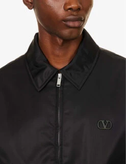 Valentino Brand-plaque Dropped-shoulder Boxy-fit Shell Bomber Jacket -Selfidges Launches R04181430 BLACKIVORY ALT04