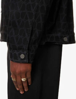 Valentino Dropped-shoulder Waist-adjuster Boxy-fit Denim Jacket -Selfidges Launches R04181433 BLACK ALT04