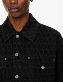 Valentino Dropped-shoulder Waist-adjuster Boxy-fit Denim Jacket -Selfidges Launches R04181433 BLACK ALT05