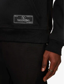 Valentino Tag Brand-patch Cotton-blend Hoody 11 Valentino Tag Brand-patch Cotton-blend Hoody -Selfidges Launches R04181439 BLACK ALT04