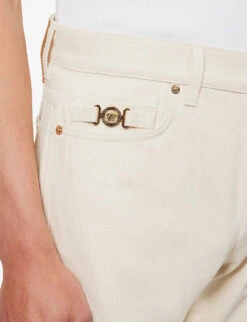 Versace Brand-embellished Straight-leg Regular-fit Jeans -Selfidges Launches R04181569 ECRU ALT04