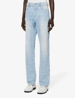 Versace Brand-print Straight-leg Regular-fit Jeans -Selfidges Launches R04181576 AZZURO ALT02