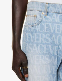 Versace Brand-print Straight-leg Regular-fit Jeans -Selfidges Launches R04181576 AZZURO ALT04