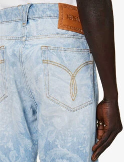 Versace Brand-print Straight-leg Regular-fit Jeans -Selfidges Launches R04181576 AZZURO ALT05