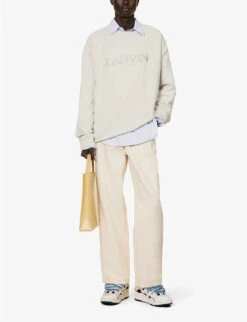Lanvin Brand-embroidered Oversized-fit Cotton-jersey Sweatshirt -Selfidges Launches R04182739 MASTIC ALT01