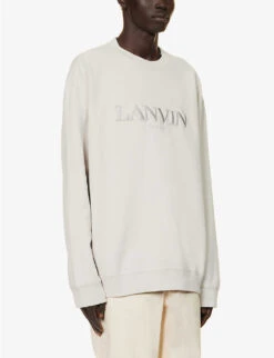 Lanvin Brand-embroidered Oversized-fit Cotton-jersey Sweatshirt -Selfidges Launches R04182739 MASTIC ALT02