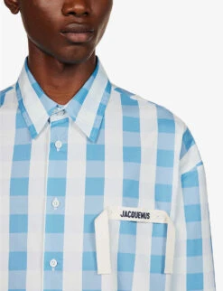 Jacquemus La Chemise Papier Plaid-patterned Boxy-fit Cotton-poplin Shirt -Selfidges Launches R04182832 PRINTCHECKBLUEWHITE ALT04