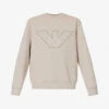 Emporio Armani Logo-embroidered Crew-neck Stretch Cotton-blend Sweatshirt 1 Emporio Armani Logo-embroidered Crew-neck Stretch Cotton-blend Sweatshirt -Selfidges Launches R04184754 GREIGE M