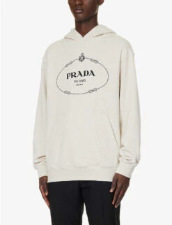 Prada Logo Graphic-print Cotton-jersey Hoody -Selfidges Launches R04185535 NATURALE ALT02