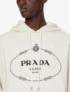 Prada Logo Graphic-print Cotton-jersey Hoody -Selfidges Launches R04185535 NATURALE ALT04