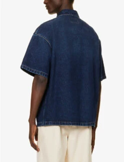 Prada Brand-plaque Relaxed-fit Denim Shirt -Selfidges Launches R04185536 BLEU ALT03