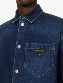Prada Brand-plaque Relaxed-fit Denim Shirt -Selfidges Launches R04185536 BLEU ALT04