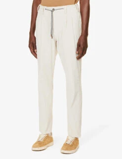 ELEVENTY Notched-lapel Drawstring-waistband Regular-fit Cotton-blend Suit -Selfidges Launches R04187220 WHITE ALT06