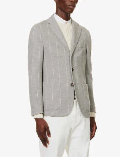 ELEVENTY Striped Single-breasted Cotton-blend Blazer -Selfidges Launches R04187282 GREY ALT02