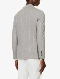 ELEVENTY Striped Single-breasted Cotton-blend Blazer -Selfidges Launches R04187282 GREY ALT03