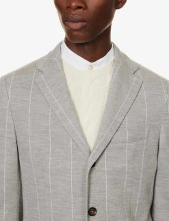 ELEVENTY Striped Single-breasted Cotton-blend Blazer -Selfidges Launches R04187282 GREY ALT04