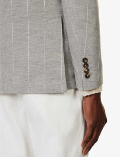 ELEVENTY Striped Single-breasted Cotton-blend Blazer -Selfidges Launches R04187282 GREY ALT05