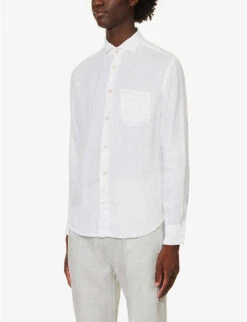 ELEVENTY Camicia Spread-collar Regular-fit Linen Shirt -Selfidges Launches R04187306 WHITE ALT02