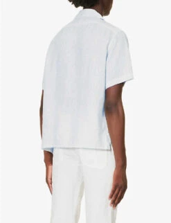 ELEVENTY Split-hem Short-sleeved Relaxed-fit Linen Shirt -Selfidges Launches R04187307 LIGHTBLUE ALT03