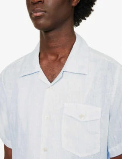 ELEVENTY Split-hem Short-sleeved Relaxed-fit Linen Shirt -Selfidges Launches R04187307 LIGHTBLUE ALT04