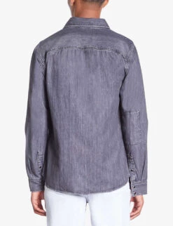 THE KOOPLES Regular-fit Long-sleeve Denim Shirt -Selfidges Launches R04187723 LIGHTGREYMELWHITE ALT03