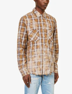 Amiri Bleach Flannel Checked Raw-hem Cotton Shirt 9 Amiri Bleach Flannel Checked Raw-hem Cotton Shirt -Selfidges Launches R04188166 BROWN ALT02