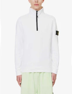 Stone Island Funnel-neck Brand-badge Cotton-jersey Sweatshirt -Selfidges Launches R04188795 WHITE ALT02