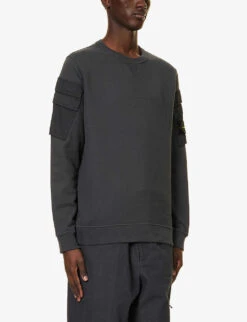 Stone Island Arm-pocket Brand-patch Cotton-jersey Sweatshirt -Selfidges Launches R04188799 LEADGREY ALT02