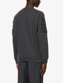 Stone Island Arm-pocket Brand-patch Cotton-jersey Sweatshirt -Selfidges Launches R04188799 LEADGREY ALT03