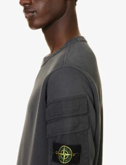 Stone Island Arm-pocket Brand-patch Cotton-jersey Sweatshirt -Selfidges Launches R04188799 LEADGREY ALT04