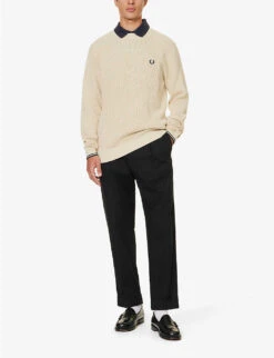 Fred Perry Waffle-knit Brand-embroidered Regular-fit Cotton-knit Jumper 8 Fred Perry Waffle-knit Brand-embroidered Regular-fit Cotton-knit Jumper -Selfidges Launches R04191209 OATMEAL ALT01