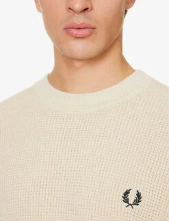 Fred Perry Waffle-knit Brand-embroidered Regular-fit Cotton-knit Jumper 11 Fred Perry Waffle-knit Brand-embroidered Regular-fit Cotton-knit Jumper -Selfidges Launches R04191209 OATMEAL ALT04