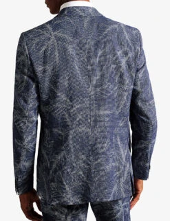 Ted Baker Postoj Slim-fit Graphic-print Linen Cotton-blend Suit Jacket -Selfidges Launches R04191947 NAVY ALT02