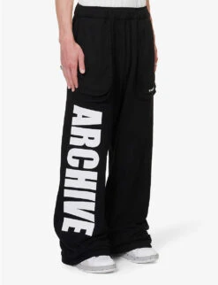 Brand-print Wide-leg Relaxed-fit Cotton-jersey Jogging Bottoms -Selfidges Launches R04194912 BLACK ALT02