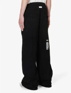 Brand-print Wide-leg Relaxed-fit Cotton-jersey Jogging Bottoms -Selfidges Launches R04194912 BLACK ALT03
