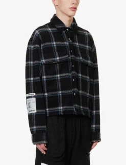 Brand-patch Plaid-patterned Boxy-fit Wool-blend Shirt -Selfidges Launches R04194915 BLACK ALT02